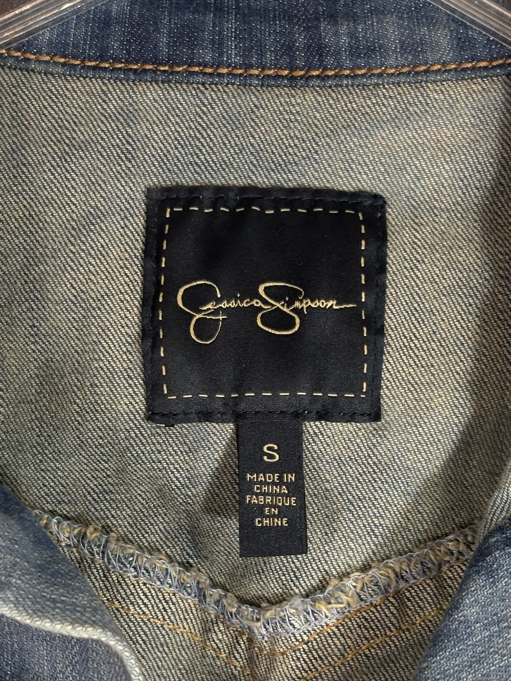 Jessica Simpson Distressed Light Blue Cropped Denim Jacket - Picture 4 of 10